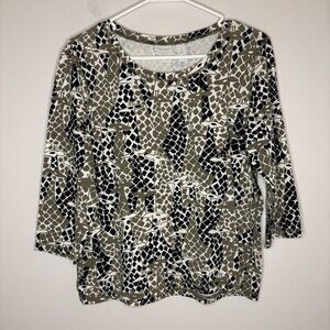 WEEKENDS by CHICO'S 3/4 Sleeve Tee Womens 1 Giraffe Black Sage Stretch